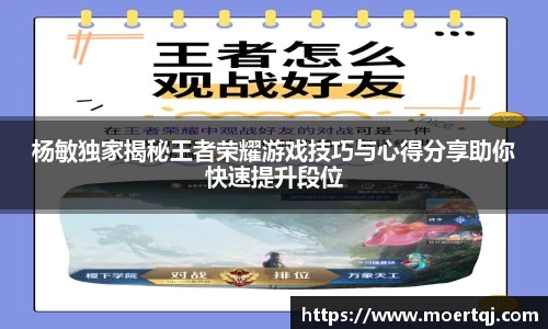 杨敏独家揭秘王者荣耀游戏技巧与心得分享助你快速提升段位